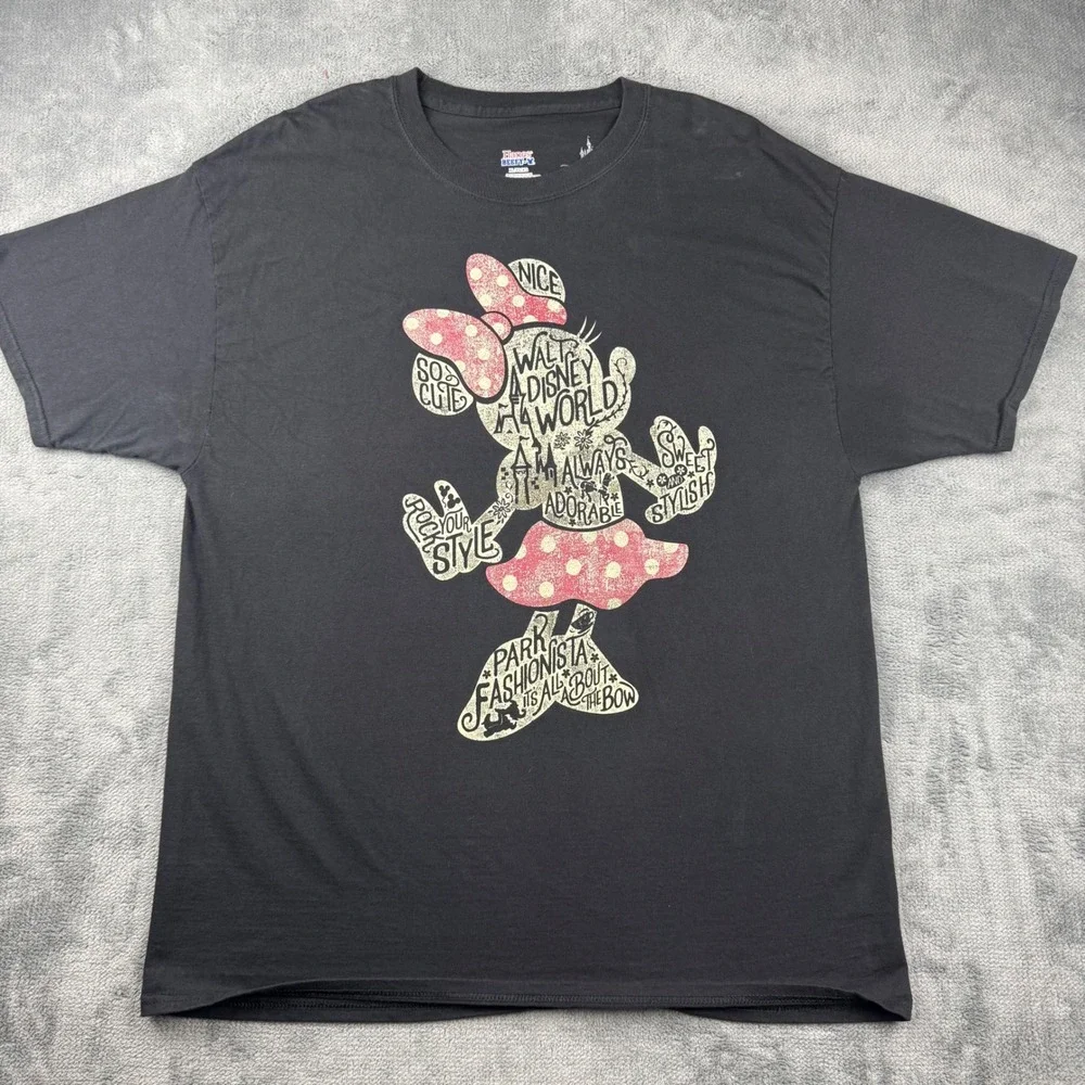 Disney Parks Minnie Mouse Graphic T-Shirt Black XL Hanes Beefy-T Walt Disney Wor - Picture 1 of 6